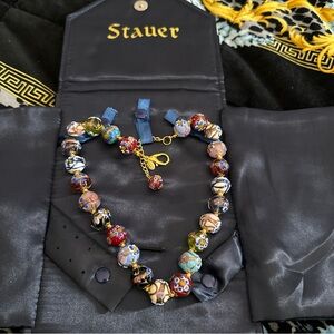 Stauer Murano Venetian Wedding Cake Glass Choker in Black Velvet Jewelry Pouch